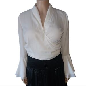 Vintage Barbara Bates White Sheer Wrap Blouse One Size